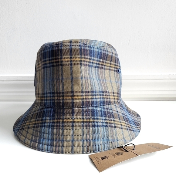New Burberry Authentic Plaid Check Blue Nylon Bucket Hat Unisex NWT main image 6